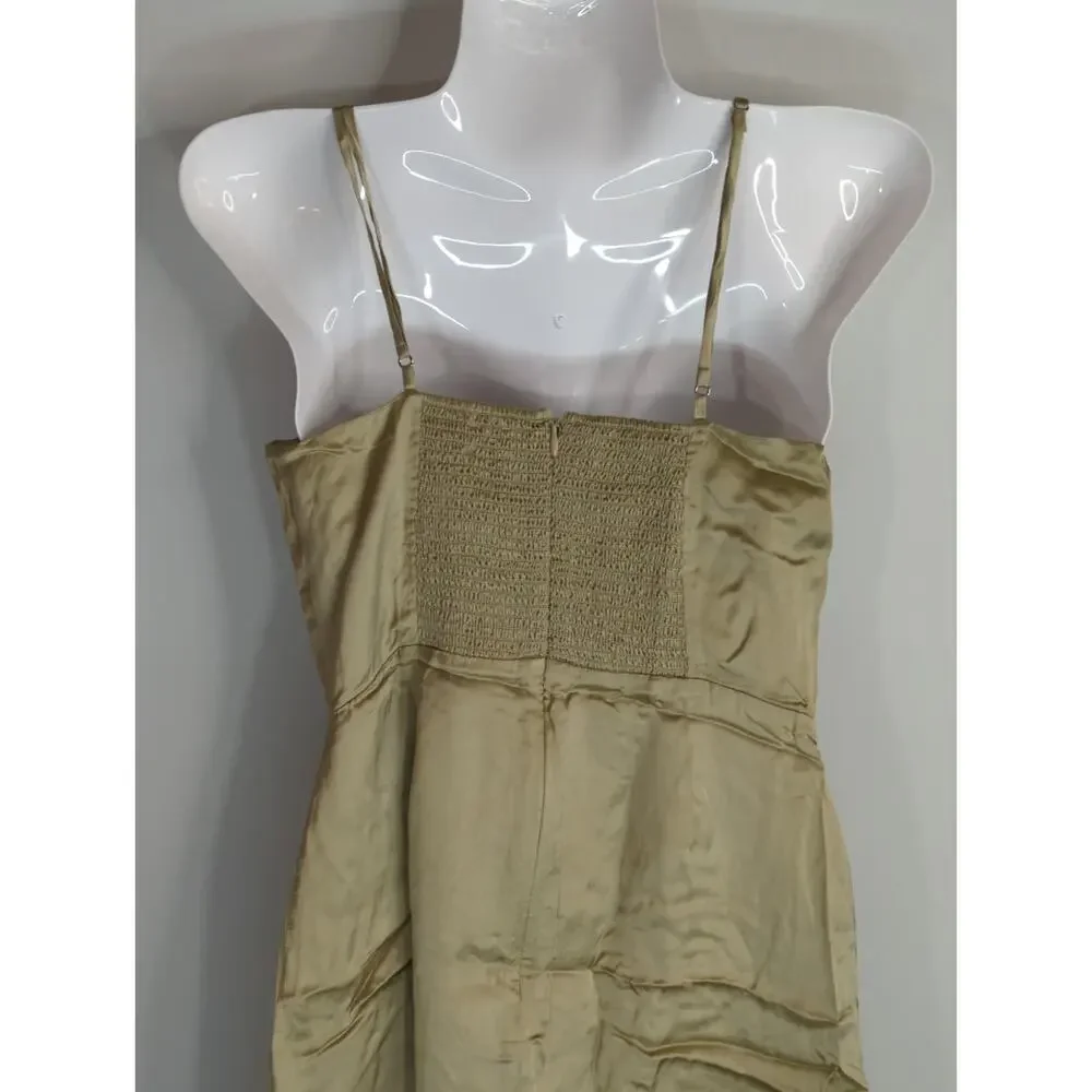 Aritzia Wilfred‎ Tan Skye Satin Spaghetti Strap Smocked Soft Mini Dress Womens 2
